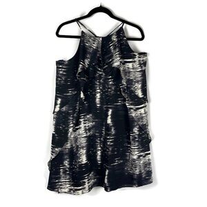 BCBG Max Azria Black/White Watercolor Print Ruffle Layered Slip Sundress –Size L